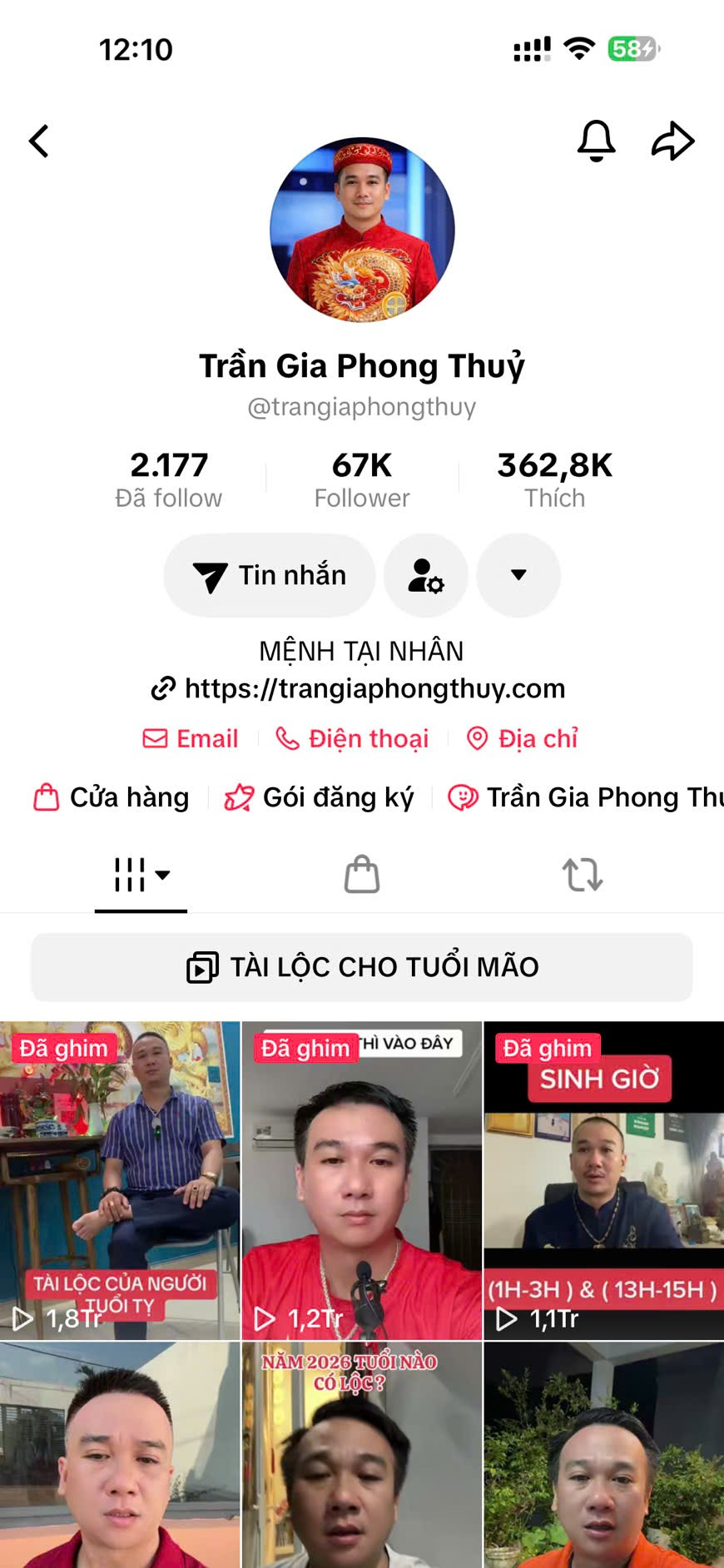 Kênh TikTok Trần Gia Phong Thuỷ